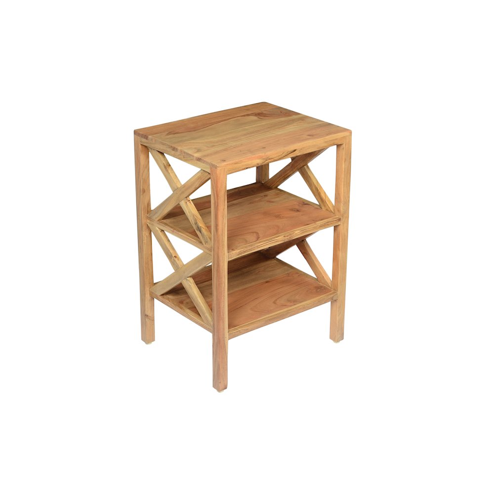Global Archive Solid Wood Rustic Modern X-Side Accent Bookcase with Two Shelves. Picture 2