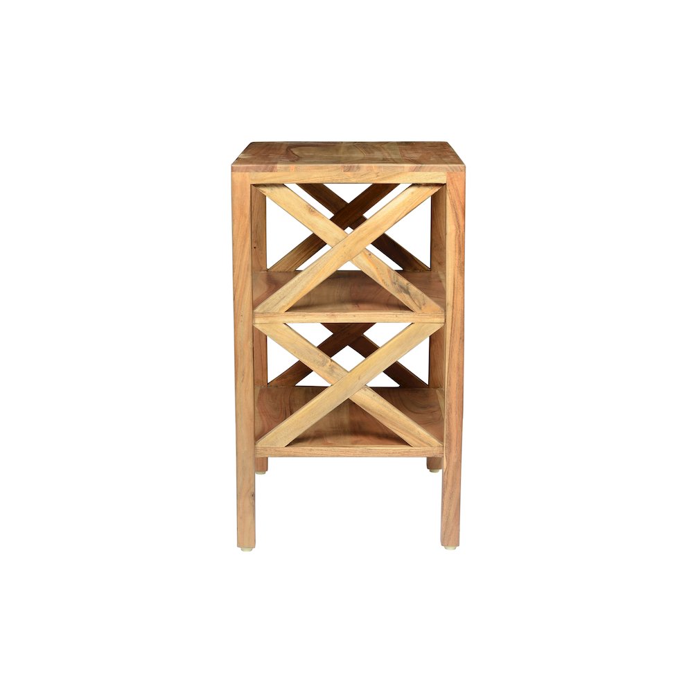 Global Archive Solid Wood Rustic Modern X-Side Accent Bookcase with Two Shelves. Picture 4