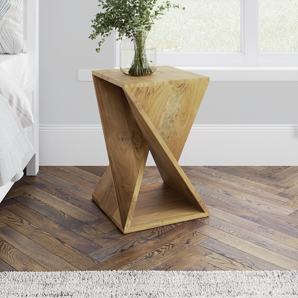 Global Archive Solid Mango Hardwood Modern Angled Jasper Table. Picture 2