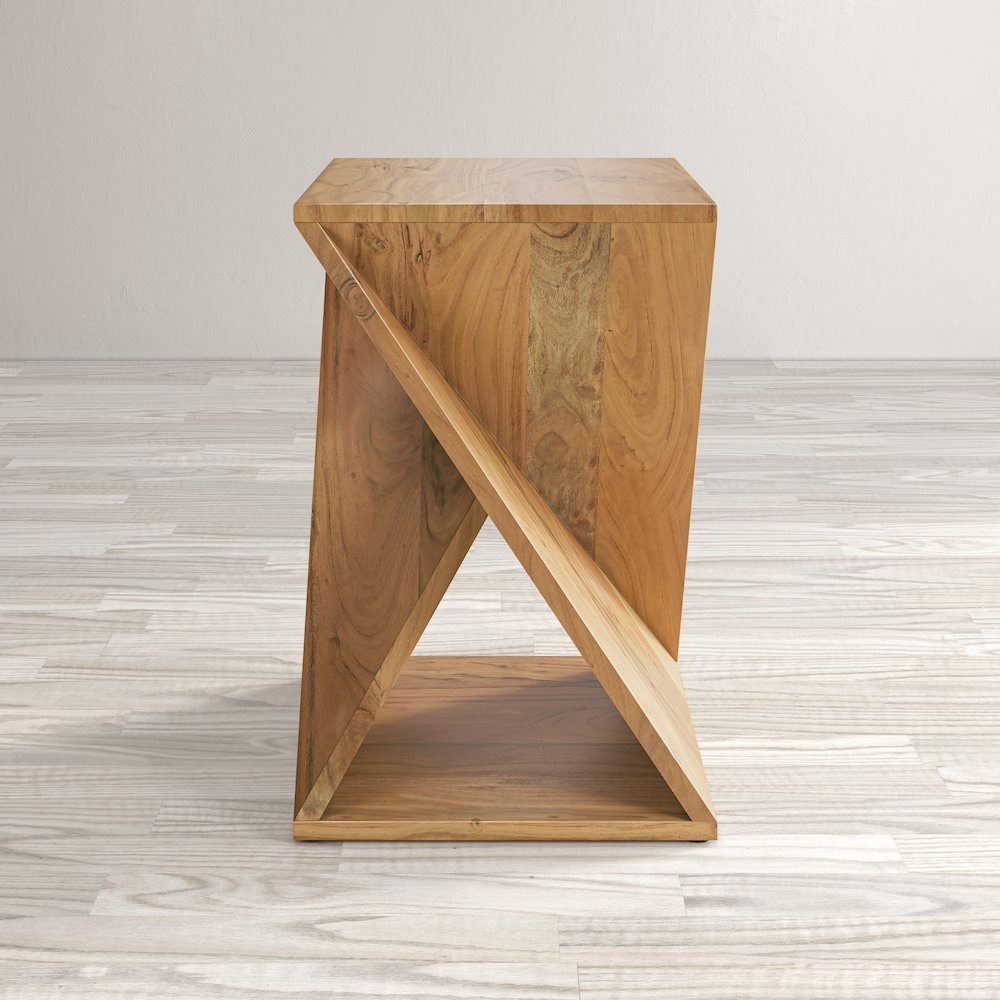 Global Archive Solid Mango Hardwood Modern Angled Jasper Table. Picture 8
