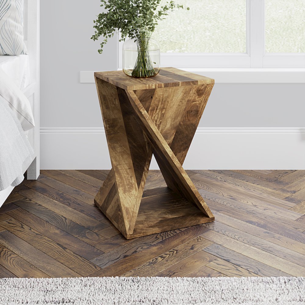 Global Archive Solid Mango Hardwood Modern Angled Jasper Table. Picture 2