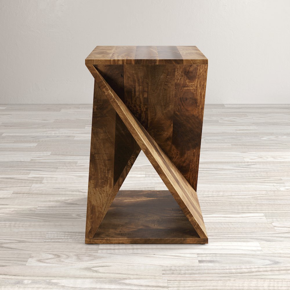 Global Archive Solid Mango Hardwood Modern Angled Jasper Table. Picture 9