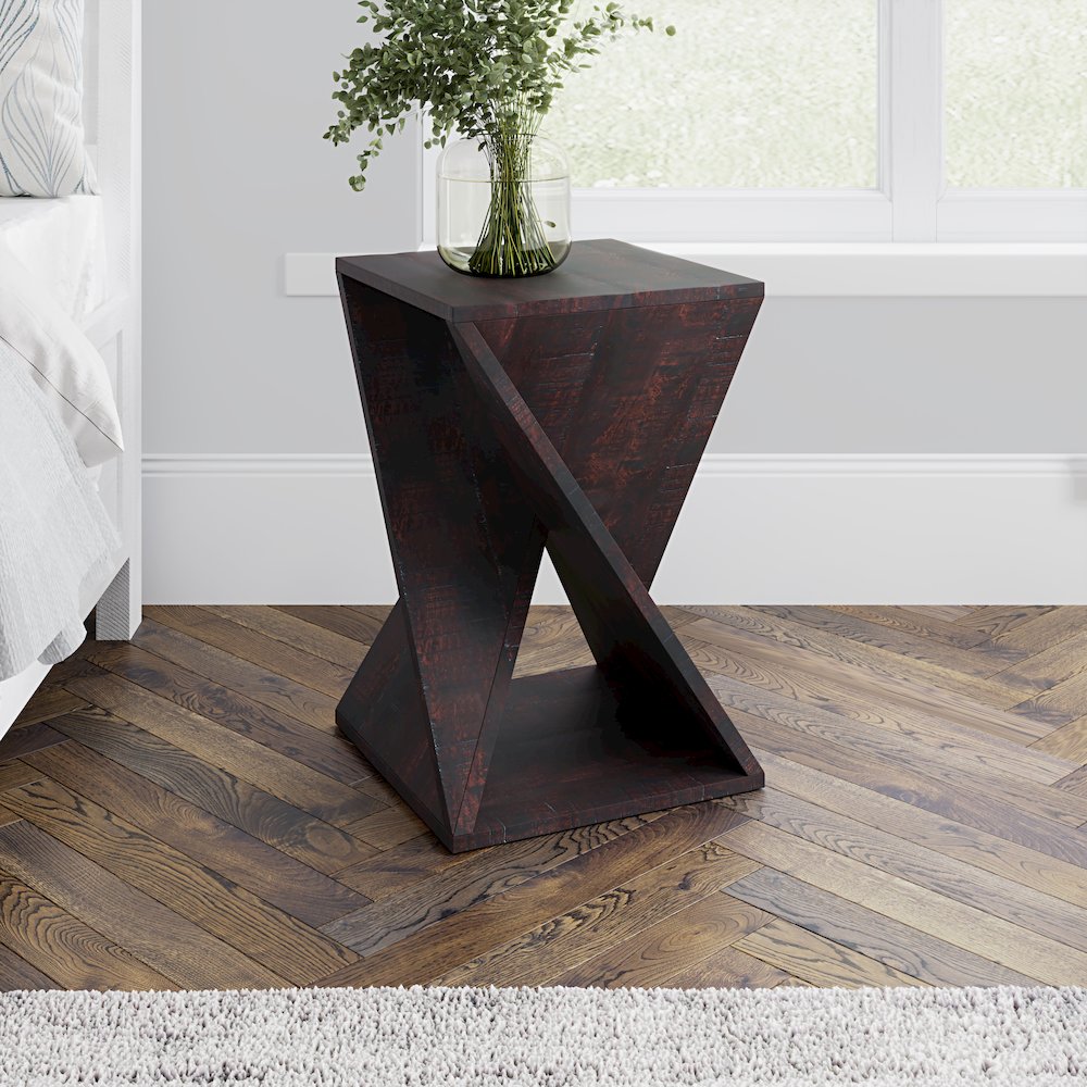 Global Archive Solid Mango Hardwood Modern Angled Jasper Table. Picture 11