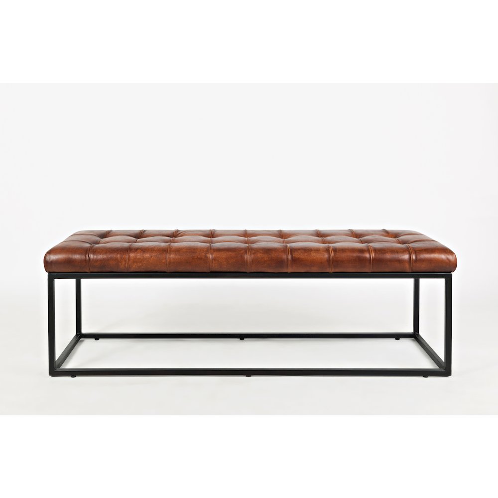 Global Archive 55" Genuine Distressed Leather Ottoman Bench. Picture 1