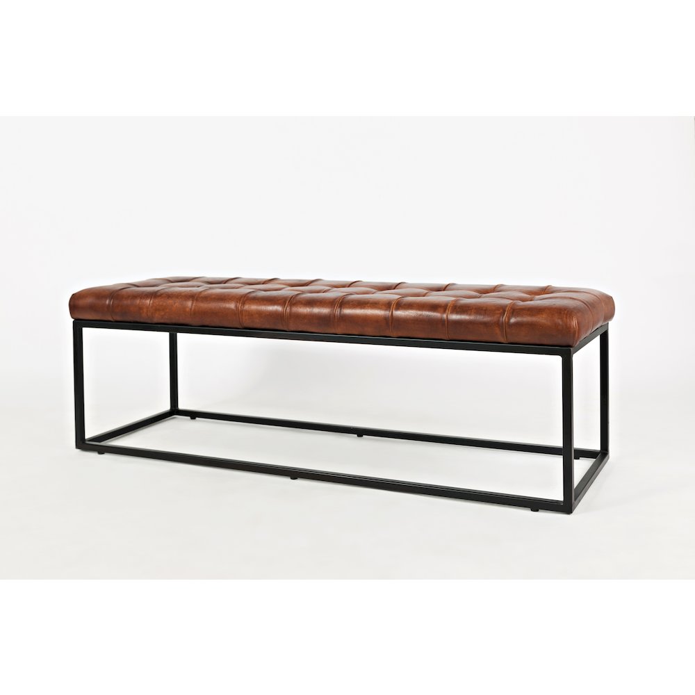Global Archive 55" Genuine Distressed Leather Ottoman Bench. Picture 3