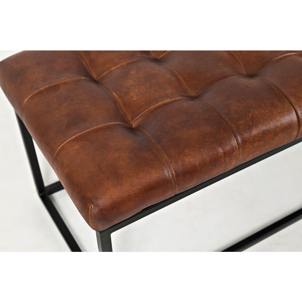55-Inch Brown Leather Ottoman Bench with Metal for Home Décor. Picture 2
