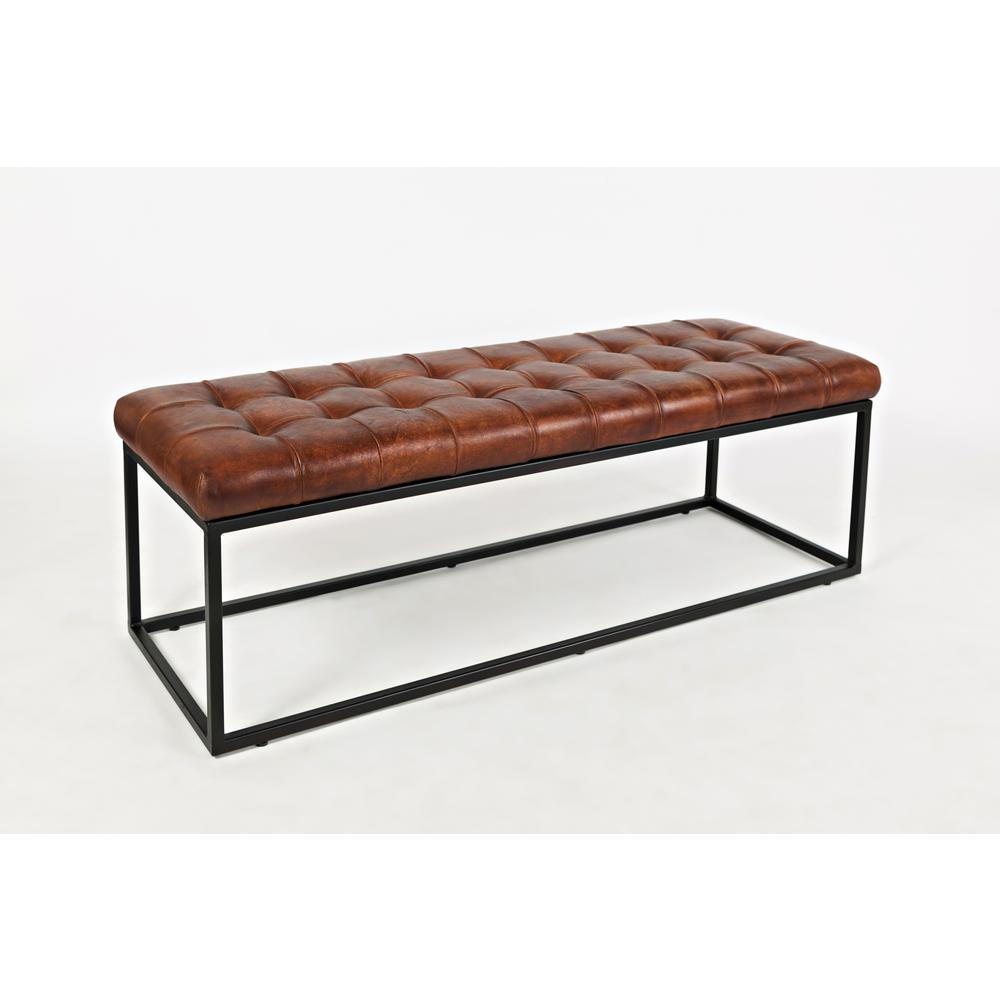 55-Inch Brown Leather Ottoman Bench with Metal for Home Décor. Picture 3