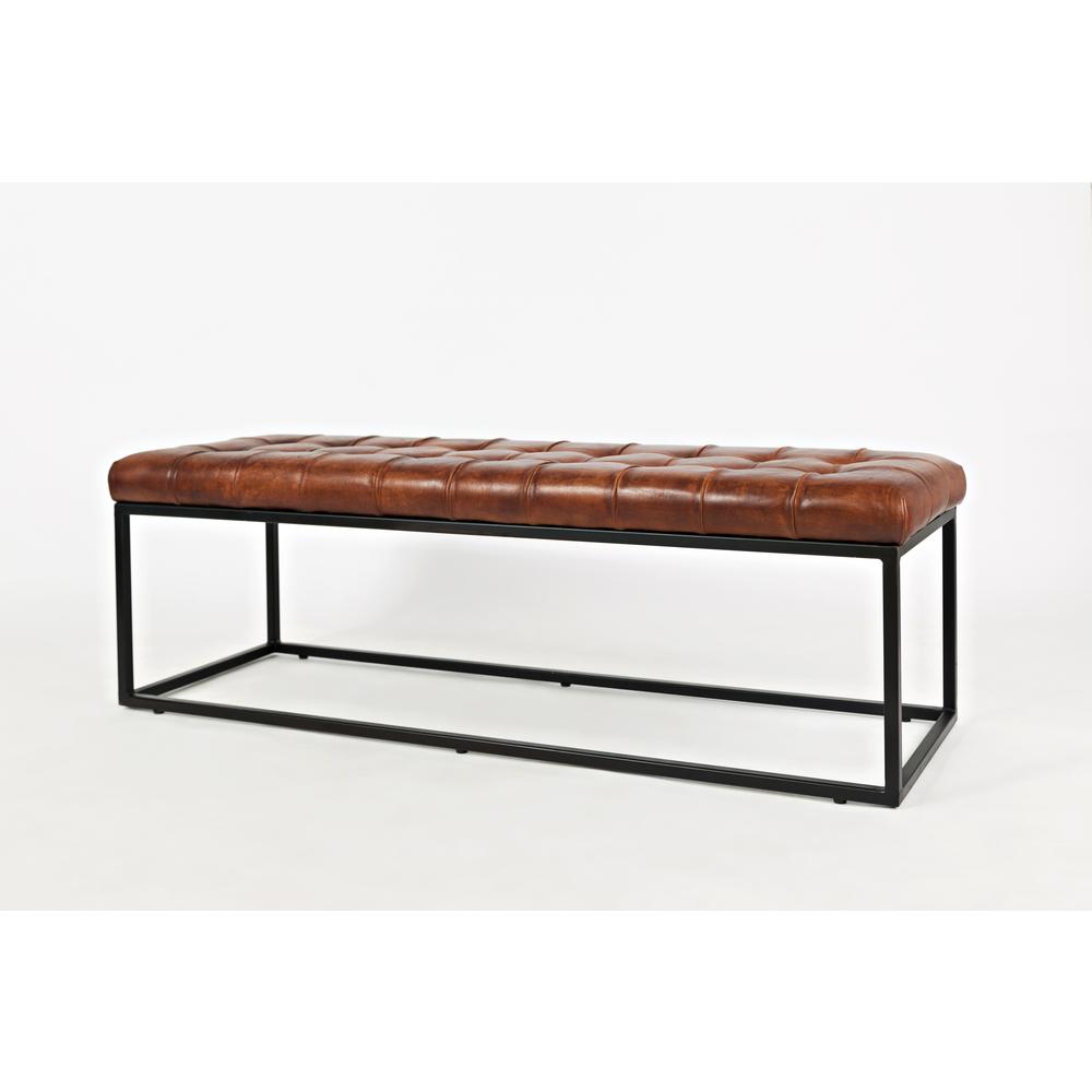 55-Inch Brown Leather Ottoman Bench with Metal for Home Décor. Picture 4