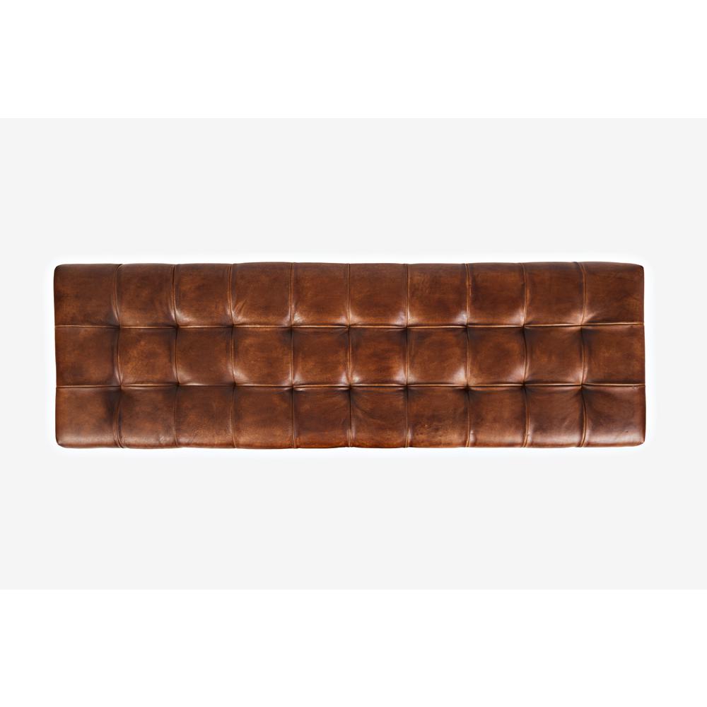 55-Inch Brown Leather Ottoman Bench with Metal for Home Décor. Picture 5