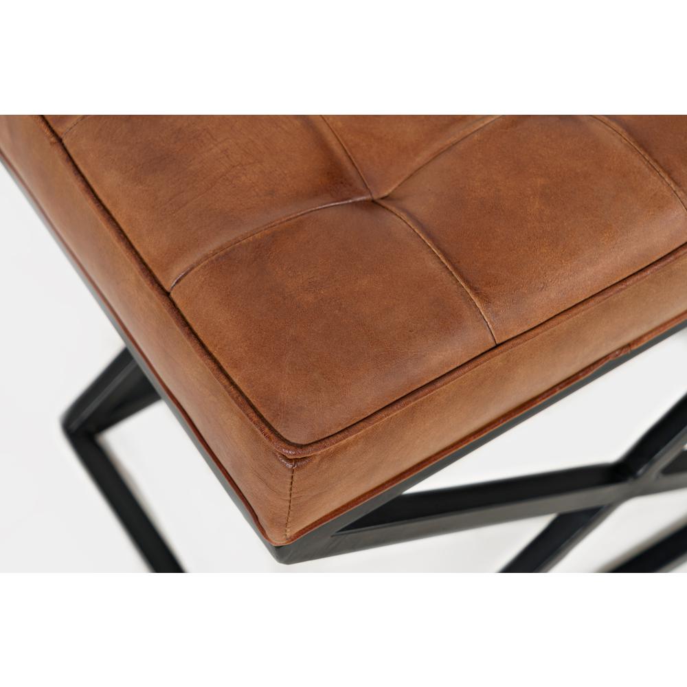 Distressed Brown Genuine Leather Ottoman Stool with Metal and MDF Base. Picture 2