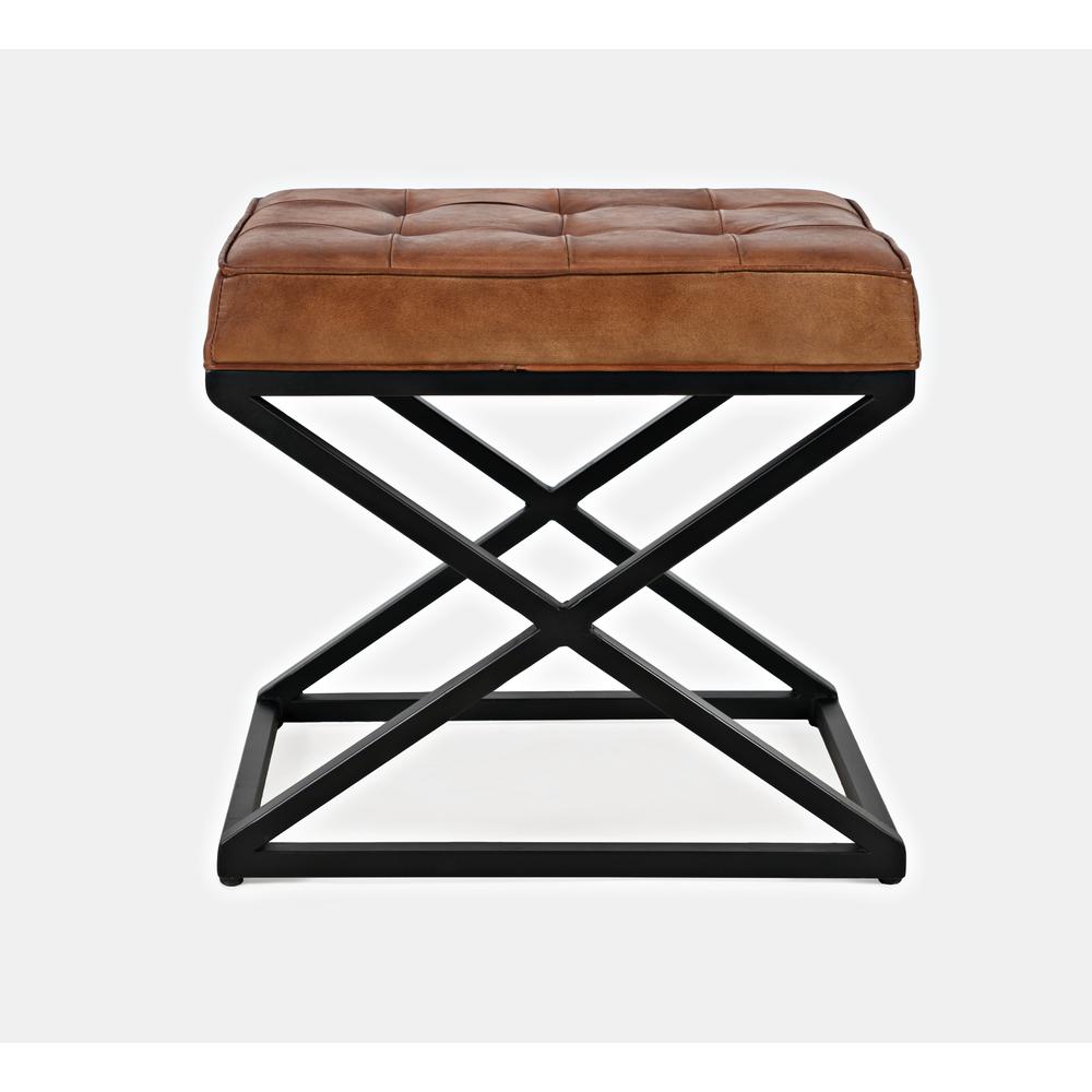 Distressed Brown Genuine Leather Ottoman Stool with Metal and MDF Base. Picture 1