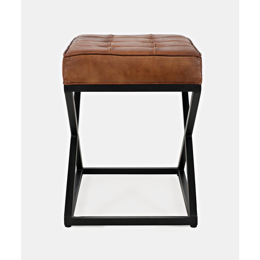 Distressed Brown Genuine Leather Ottoman Stool with Metal and MDF Base. Picture 5