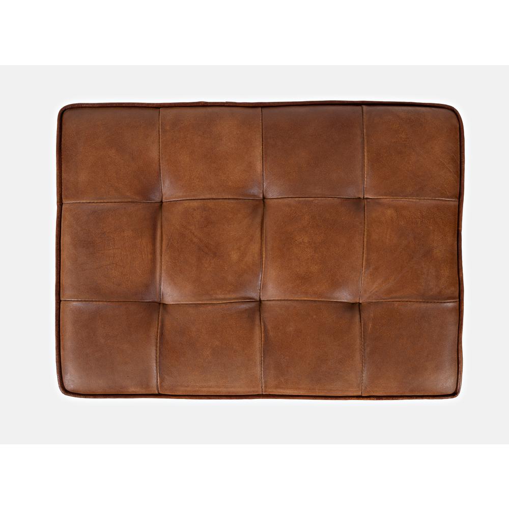 Distressed Brown Genuine Leather Ottoman Stool with Metal and MDF Base. Picture 6