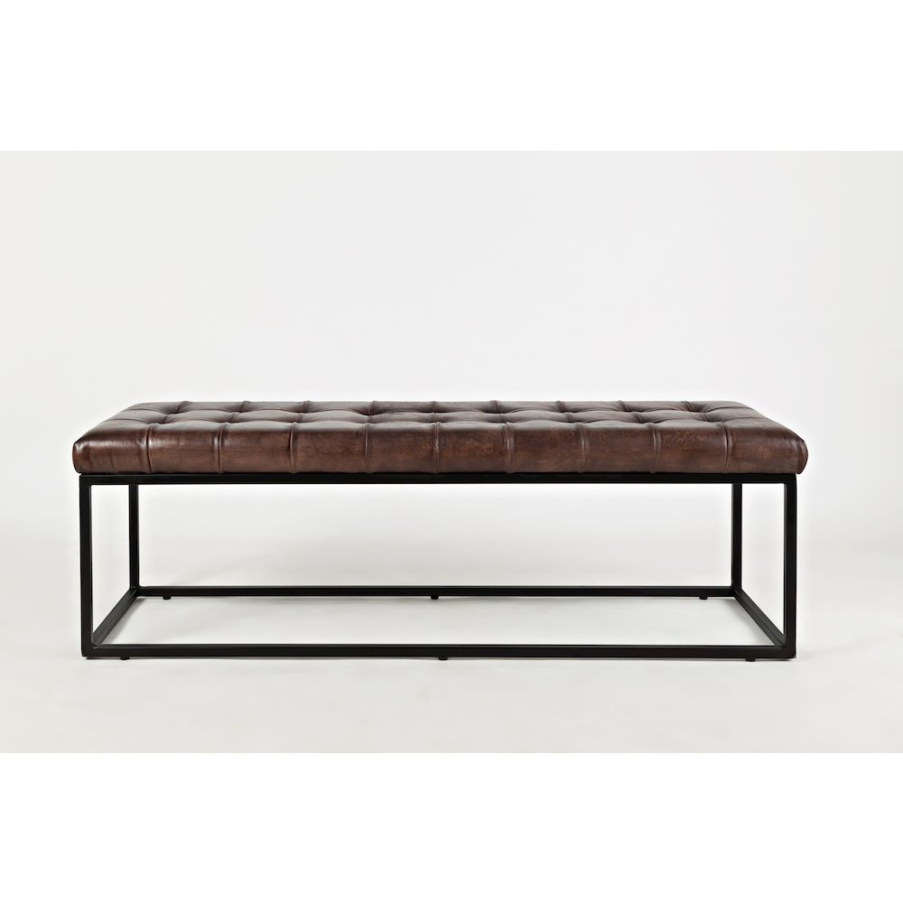 Global Archive 55" Genuine Distressed Leather Ottoman Bench. Picture 1