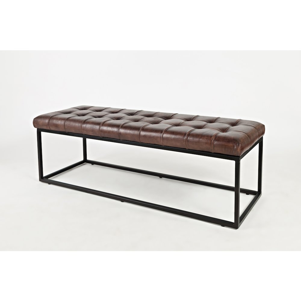Global Archive 55" Genuine Distressed Leather Ottoman Bench. Picture 2