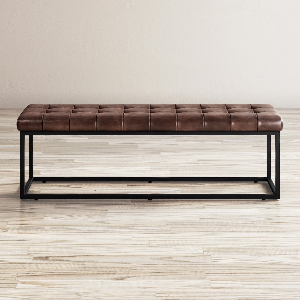 Global Archive 55" Genuine Distressed Leather Ottoman Bench. Picture 7