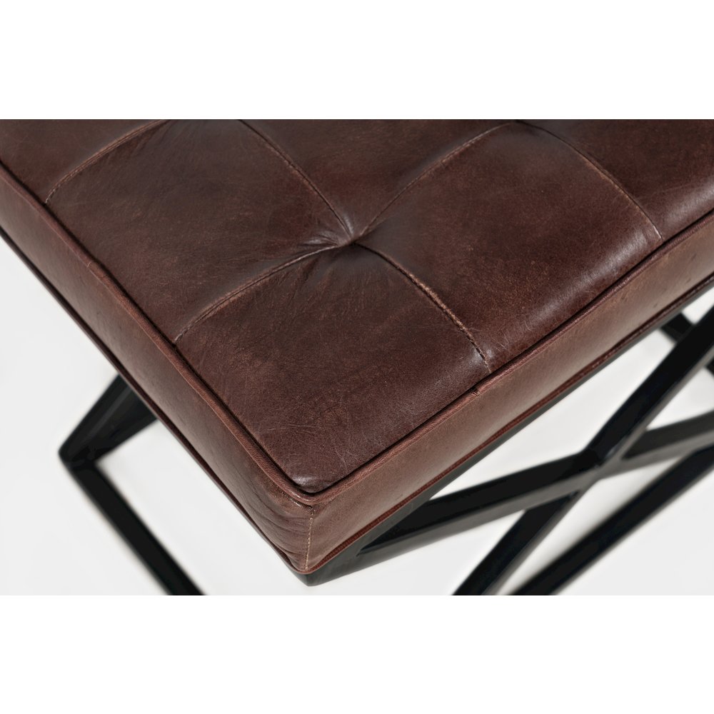 Global Archive Distressed Genuine Leather Ottoman Stool. Picture 4