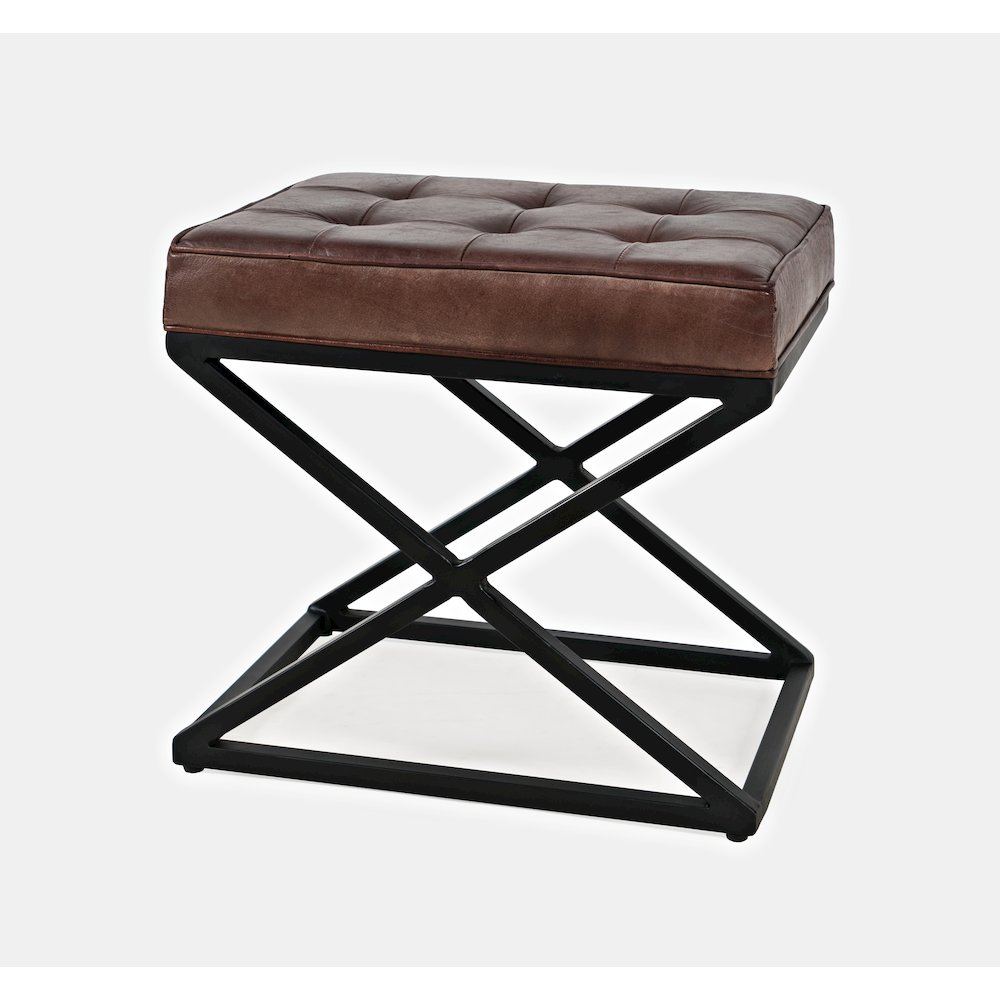 Global Archive Distressed Genuine Leather Ottoman Stool. Picture 2