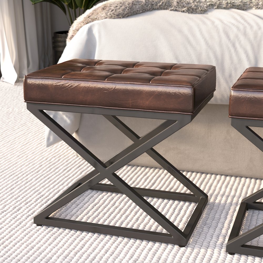 Global Archive Distressed Genuine Leather Ottoman Stool. Picture 7