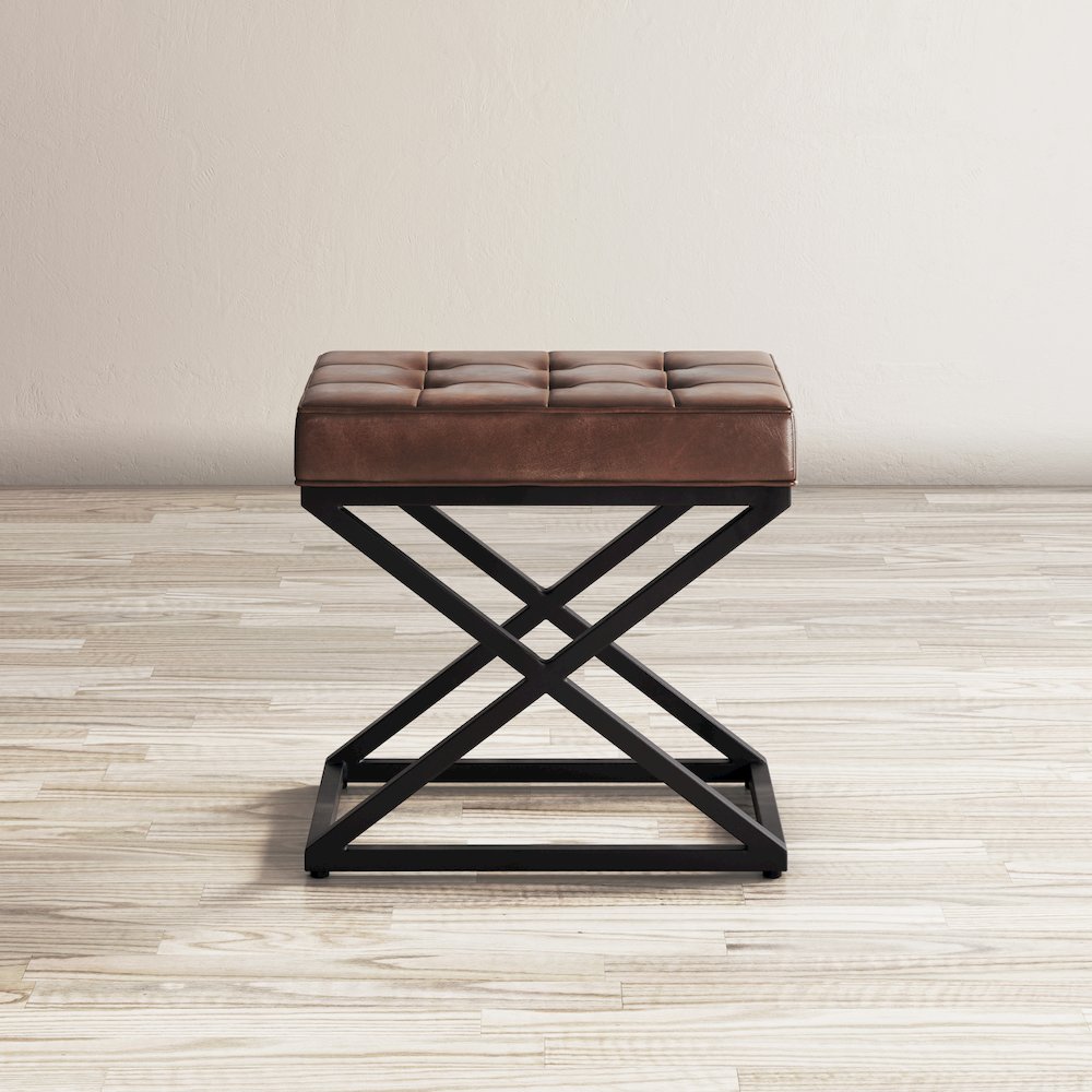 Global Archive Distressed Genuine Leather Ottoman Stool. Picture 8