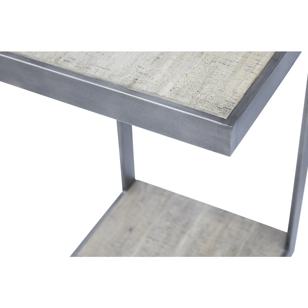 Global Archive Distressed Acacia and Stainless Steel "C" Table. Picture 4