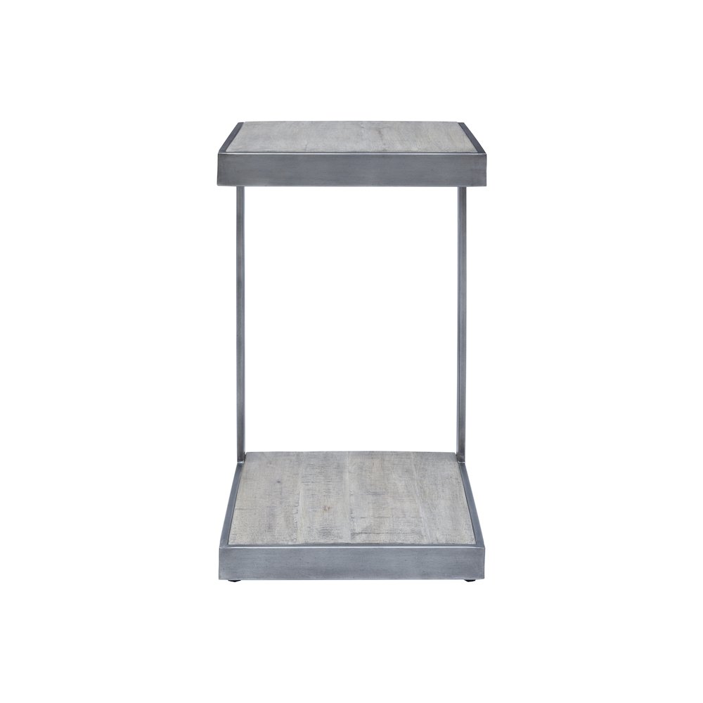 Global Archive Distressed Acacia and Stainless Steel "C" Table. Picture 1