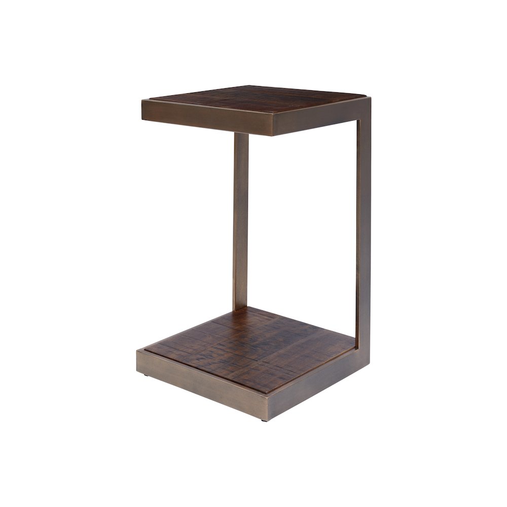 Global Archive Distressed Acacia and Stainless Steel "C" Table. Picture 2