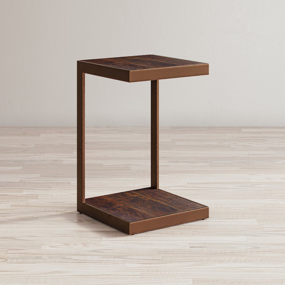 Global Archive Distressed Acacia and Stainless Steel "C" Table. Picture 7