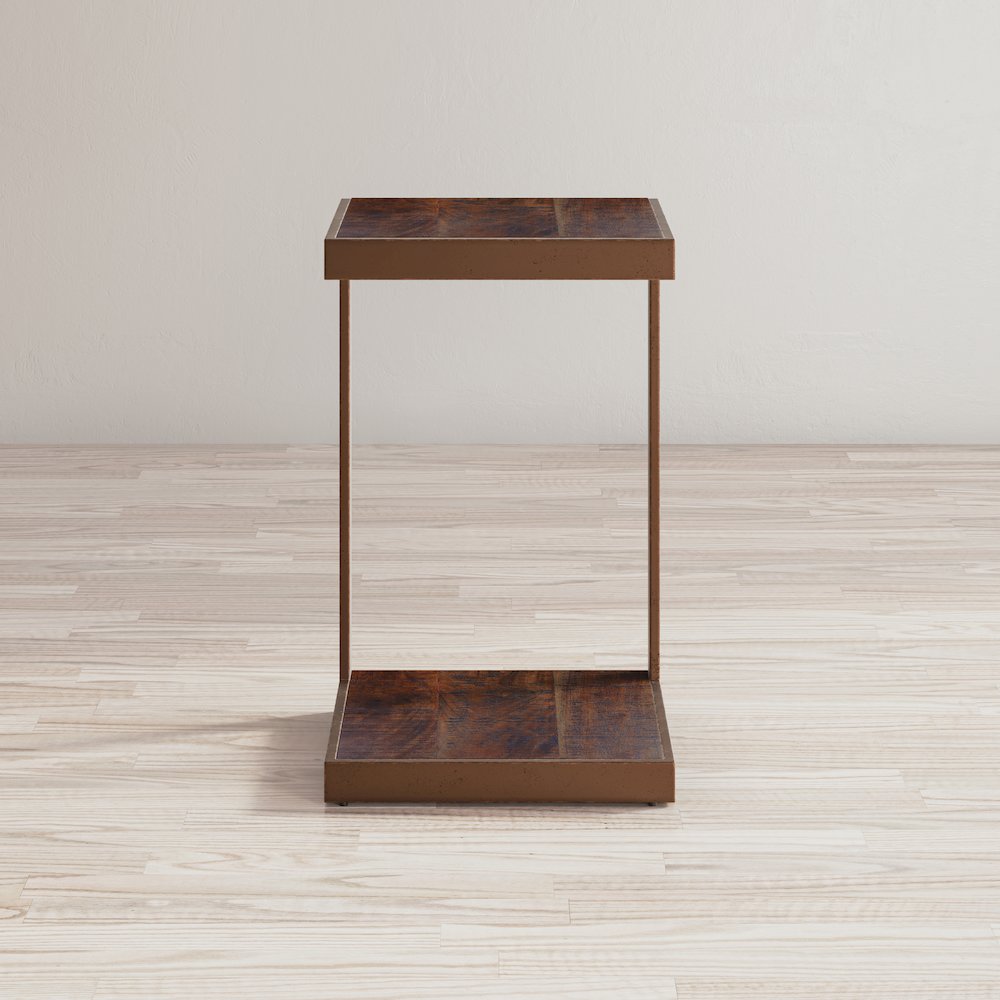 Global Archive Distressed Acacia and Stainless Steel "C" Table. Picture 6