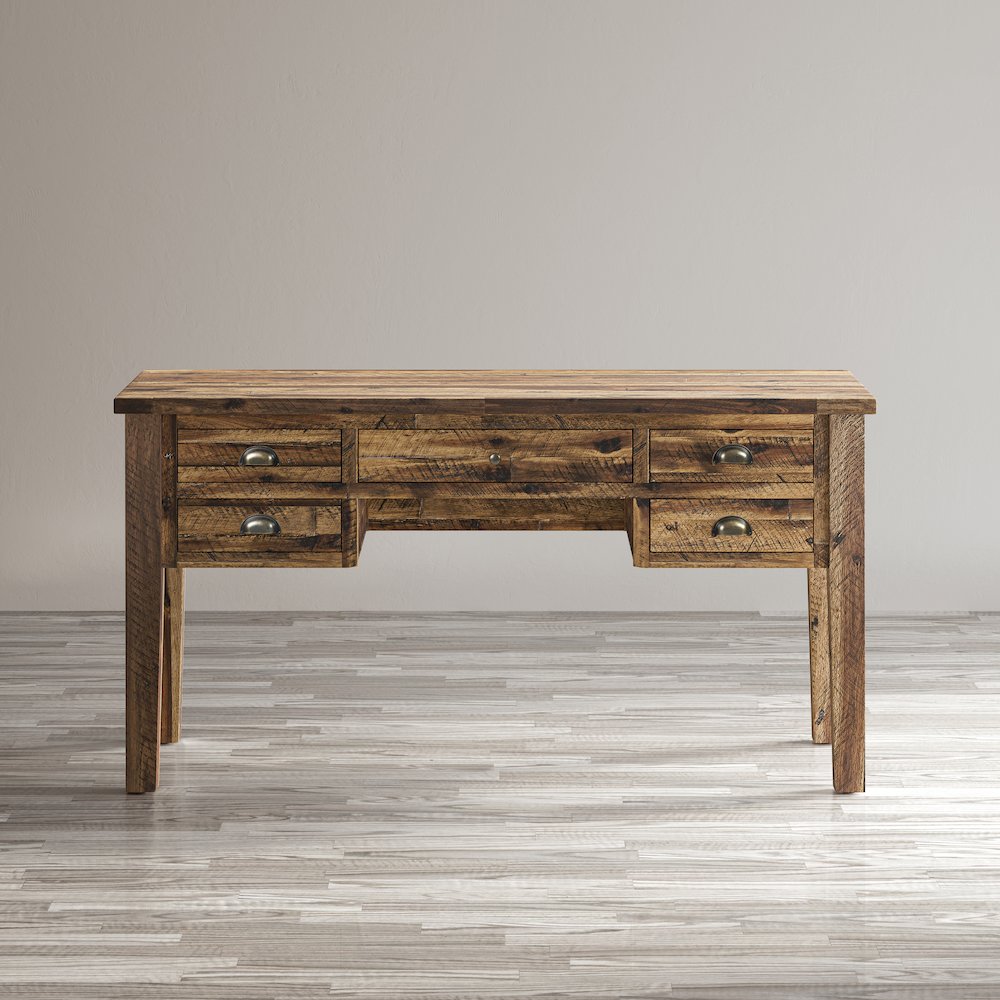 Artisan's Craft Rustic Farmhouse Distressed Acacia 5-Drawer Desk. Picture 10