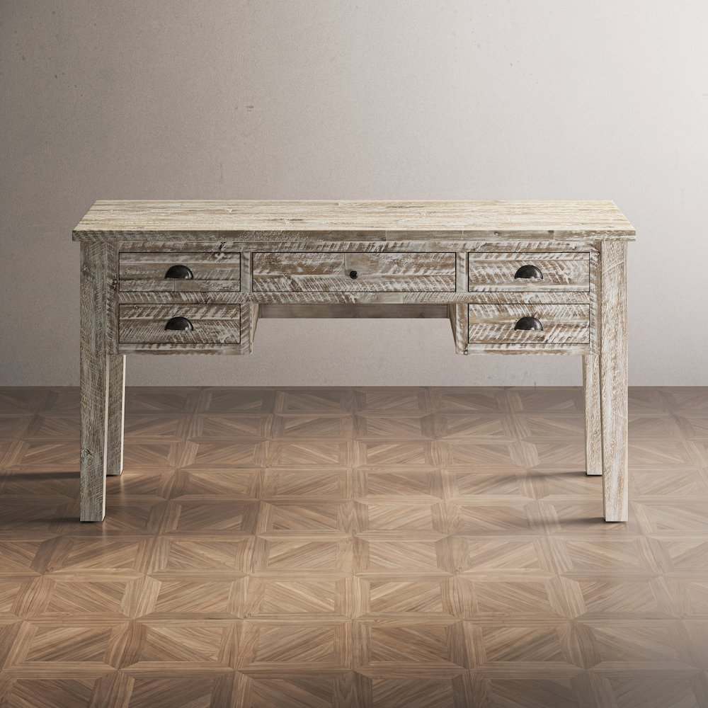 Artisan's Craft Rustic Farmhouse Distressed Solid Wood 5-Drawer Desk. Picture 11