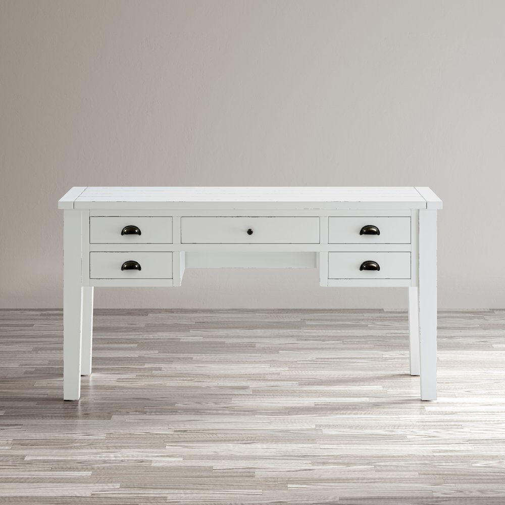 Artisan's Craft Rustic Farmhouse Distressed Solid Wood 5-Drawer Desk. Picture 11