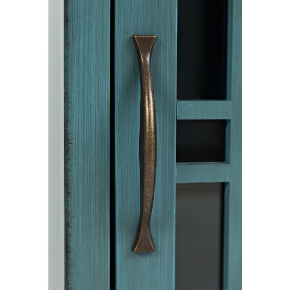 Blue Chairside End Table with USB Charging Ports, Acacia, Glass Construction. Picture 3