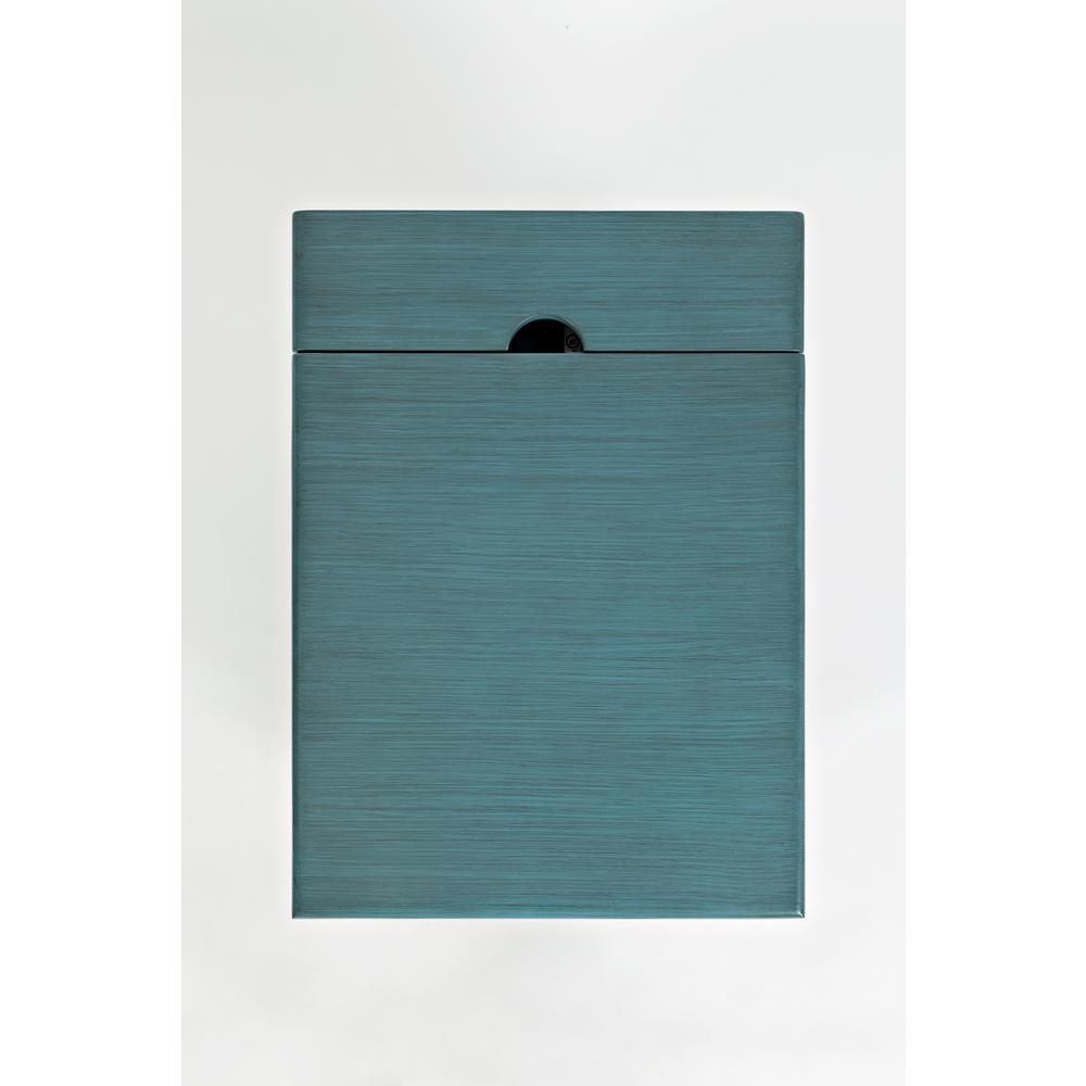 Blue Chairside End Table with USB Charging Ports, Acacia, Glass Construction. Picture 10