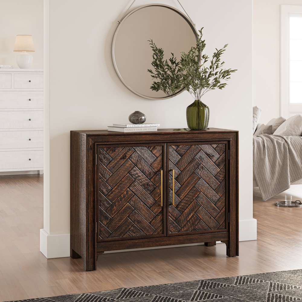 Gramercy Mid-Century Modern Chevron Two Door 40" Accent Chest. Picture 2