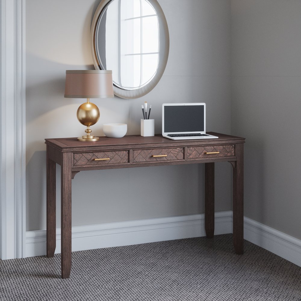 Gramercy Mid-Century Modern Chevron Three Drawer USB Charging Desk. Picture 9