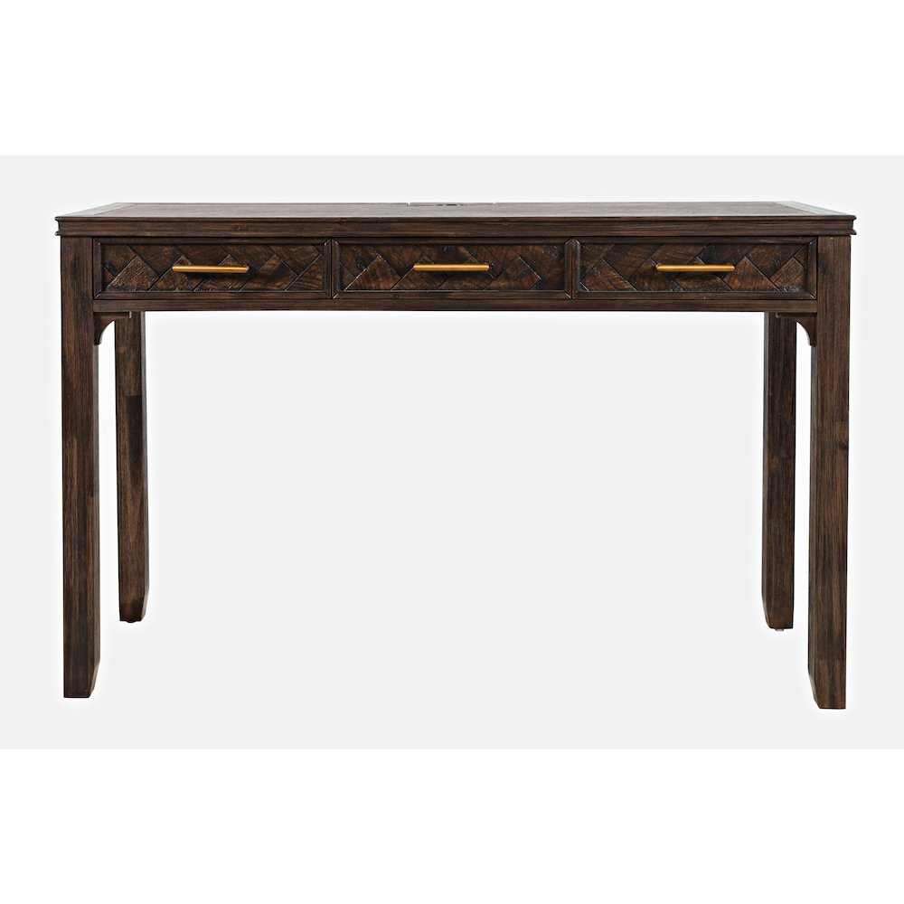 Gramercy Mid-Century Modern Chevron Three Drawer USB Charging Desk. Picture 1