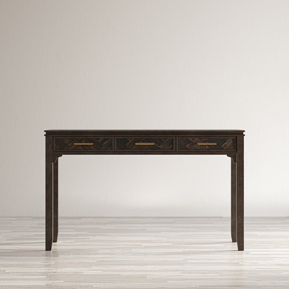 Gramercy Mid-Century Modern Chevron Three Drawer USB Charging Desk. Picture 10