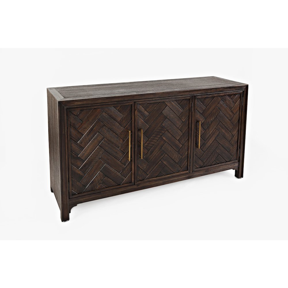Gramercy Mid-Century Modern Chevron Three Door 60" Accent Cabinet. Picture 4