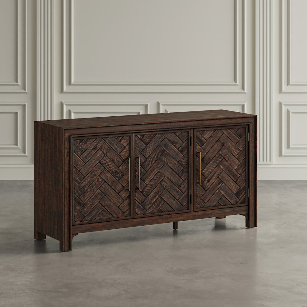 Gramercy Mid-Century Modern Chevron Three Door 60" Accent Cabinet. Picture 11
