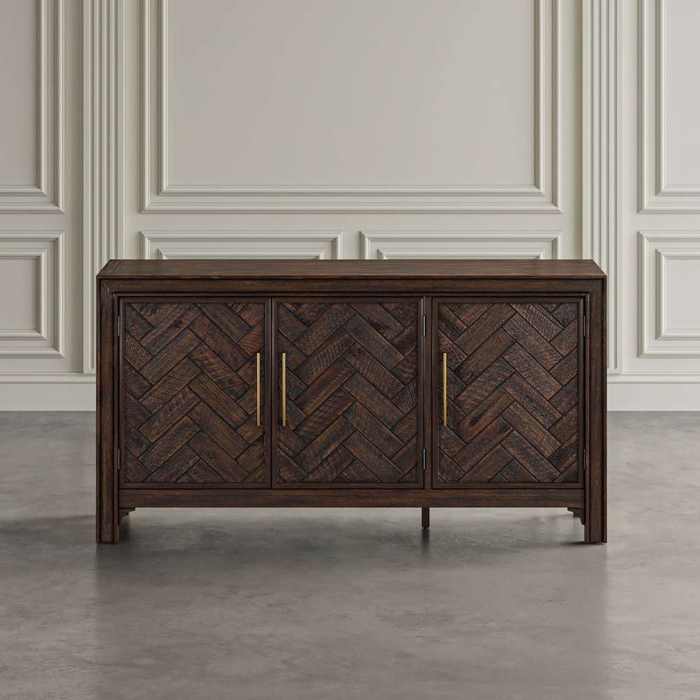 Gramercy Mid-Century Modern Chevron Three Door 60" Accent Cabinet. Picture 10