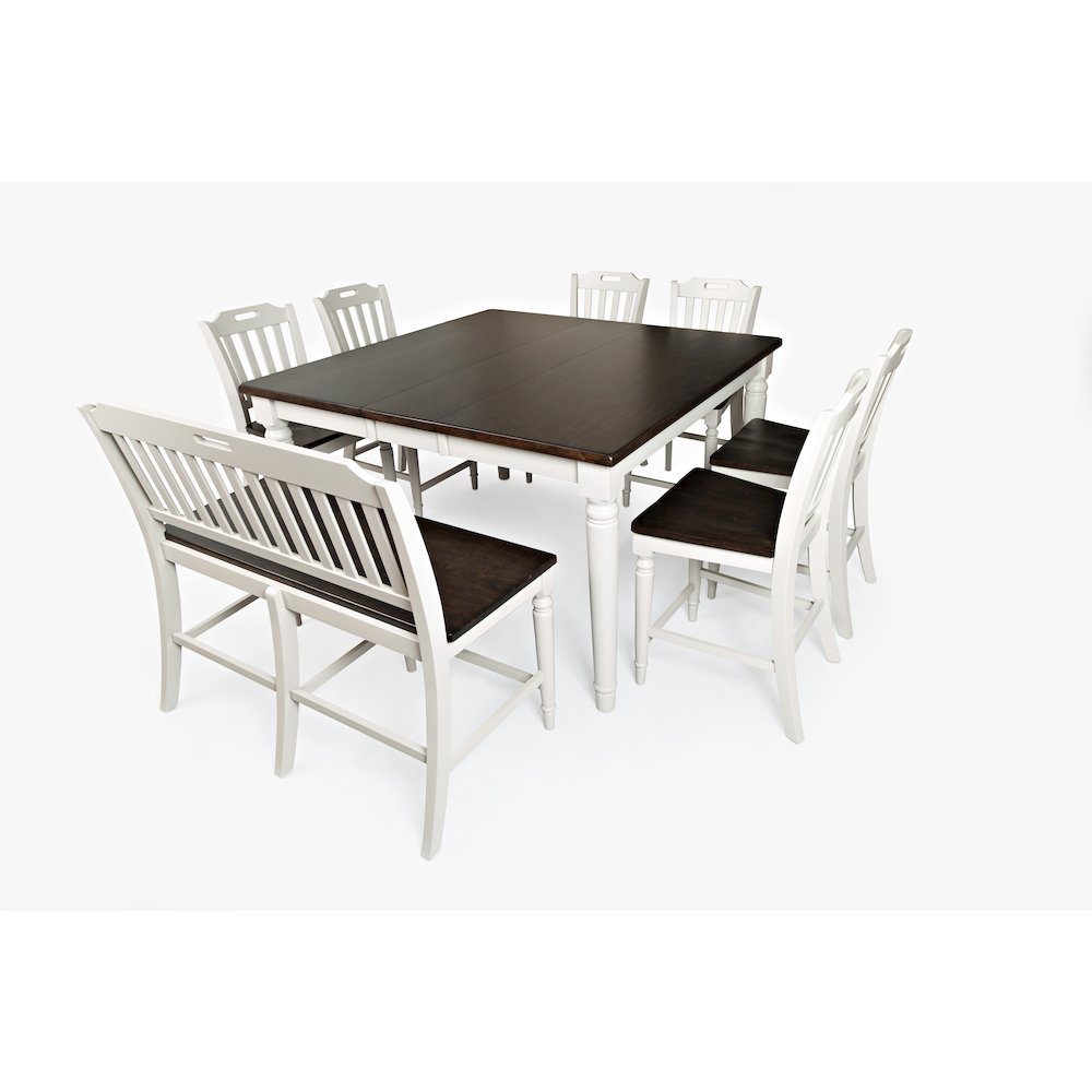 Solid Rubberwood 60" Eight-Piece Farmhouse Counter Height Dining Set with Bench. Picture 1