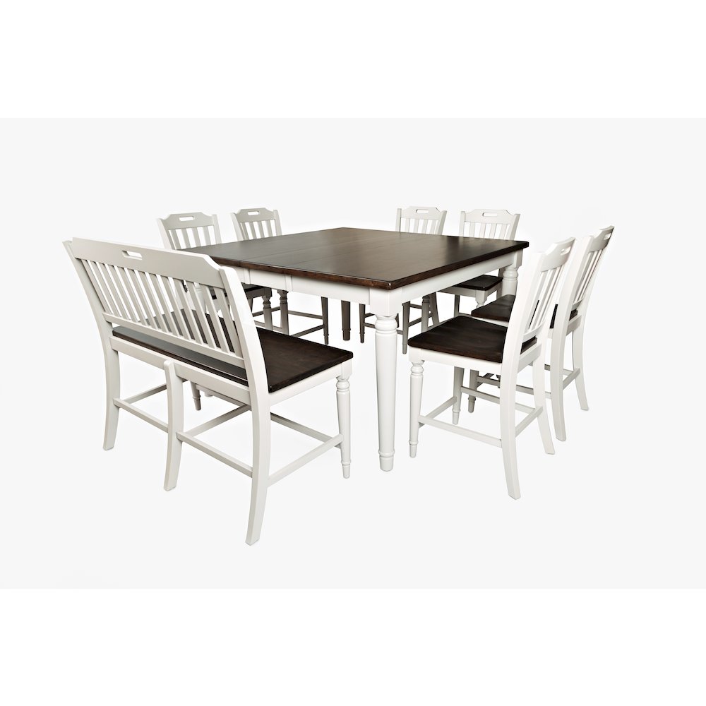 Solid Rubberwood 60" Eight-Piece Farmhouse Counter Height Dining Set with Bench. Picture 3