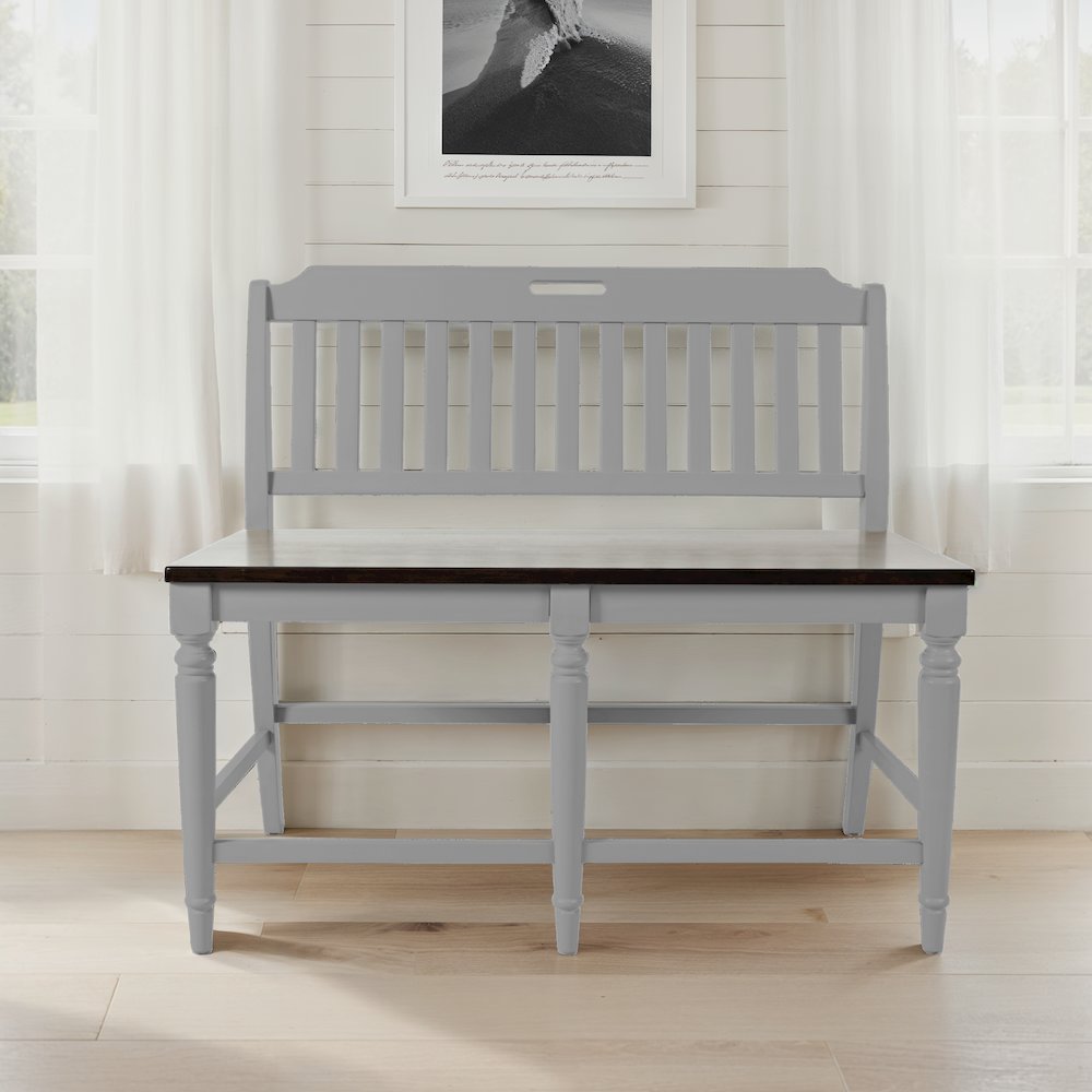 Orchard Park Farmhouse Solid Rubberwood 48" Slatback Counter Height Bench. Picture 8