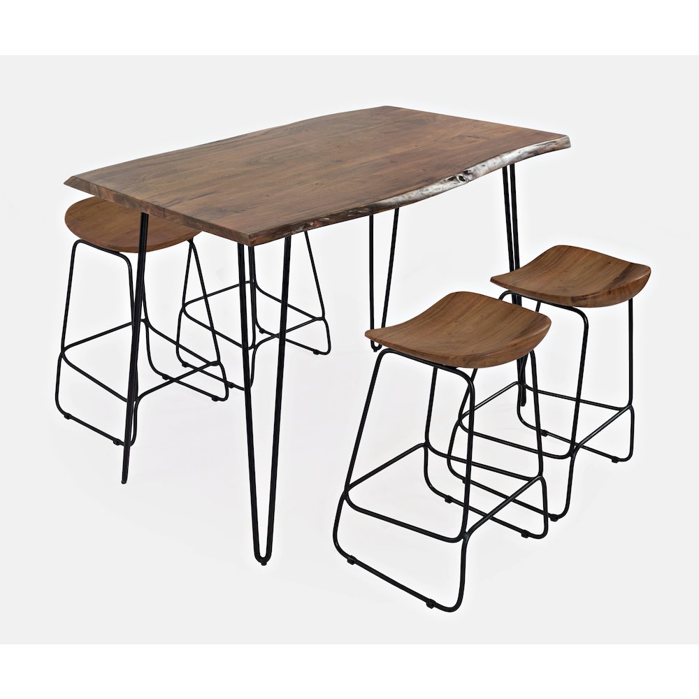 Solid Acacia 52" Five-Piece Counter Height Dining Set with Backless Barstools. Picture 1