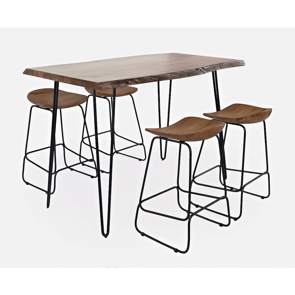 Solid Acacia 52" Five-Piece Counter Height Dining Set with Backless Barstools. Picture 3
