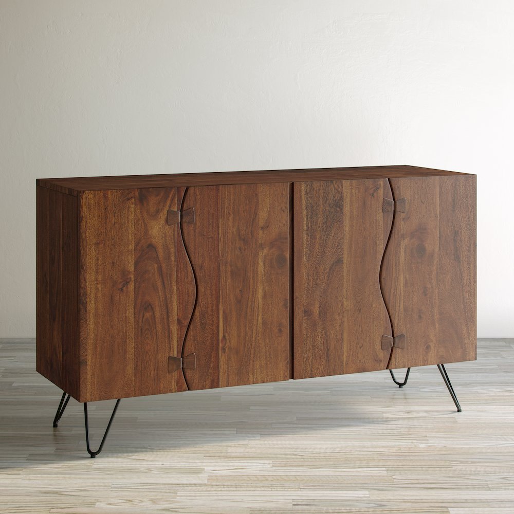 Nature's Edge Solid Acacia 54-Inch Modern Server Storage Cabinet. Picture 12