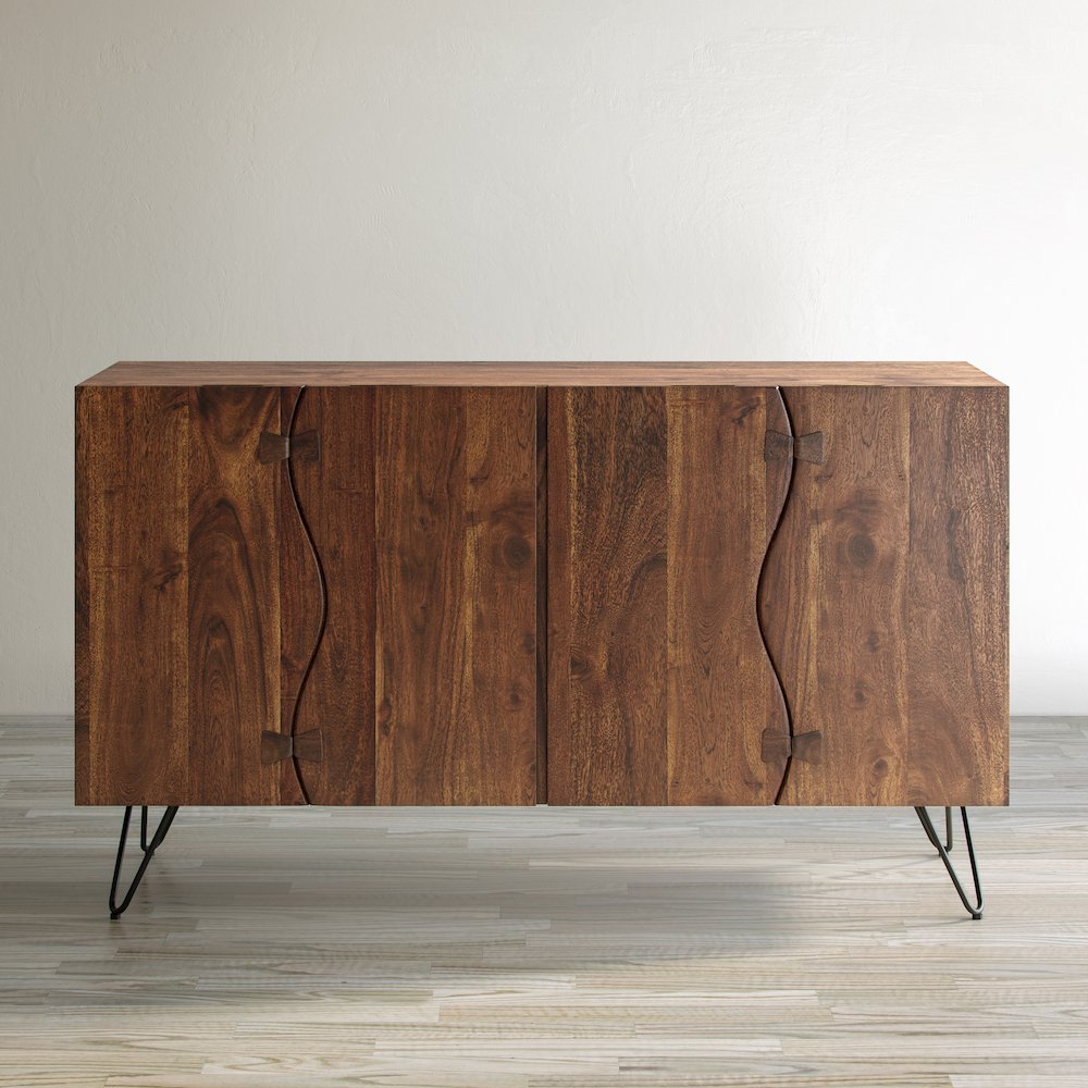 Nature's Edge Solid Acacia 54-Inch Modern Server Storage Cabinet. Picture 11