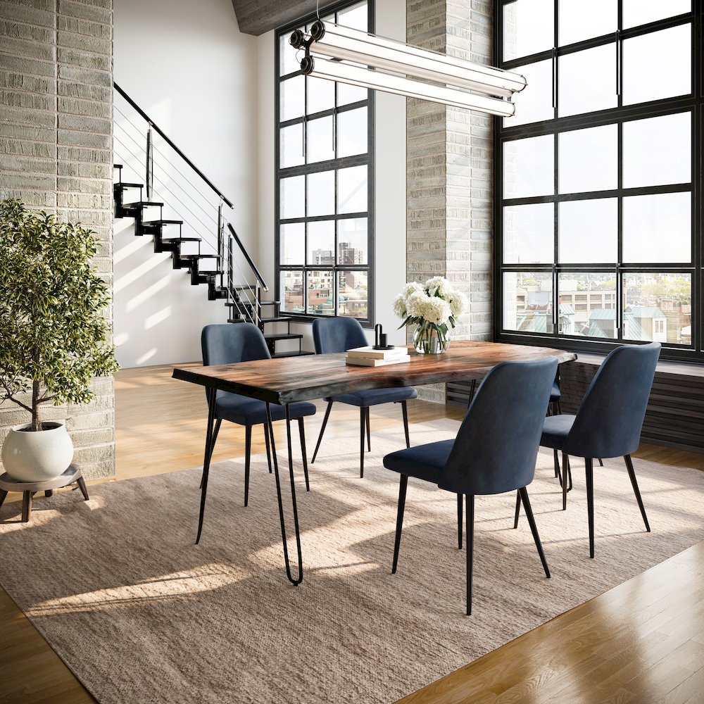 Five Piece Solid Acacia Dining Set with Upholstered Mid-Century Modern Chairs. Picture 9