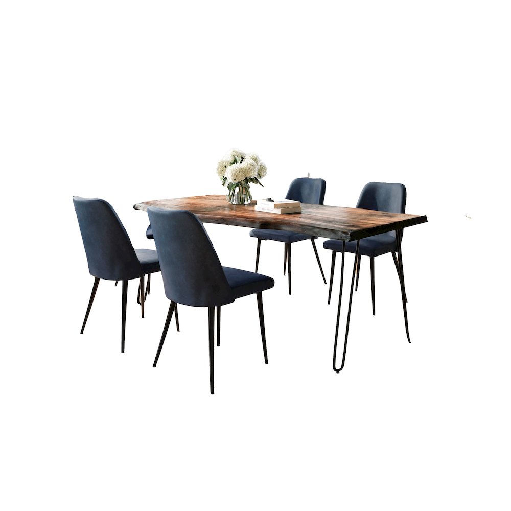 Five Piece Solid Acacia Dining Set with Upholstered Mid-Century Modern Chairs. Picture 2